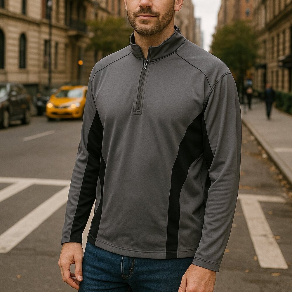 BOGNER 1/4 Quarter Zip Pullover Jacket Grey Black Colorblock Men's US 44 XL